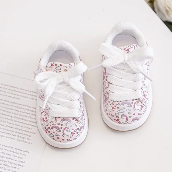 Itty Bitty Pink Unicorn Print Campus Stripe Trainers - Image 2