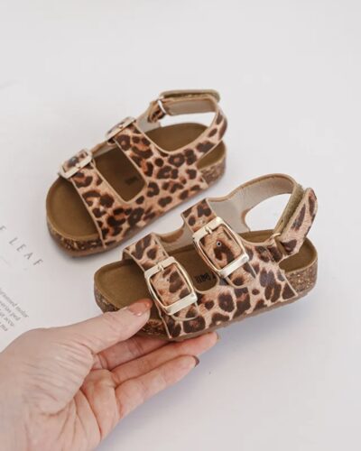 Itty Bitty Leopard Double Buckle Sandals