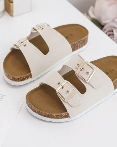 Itty Bitty Women's Cream & Gold Double Buckle Sandals