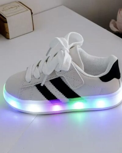 Itty Bitty White & Black Light up Stripe Trainers
