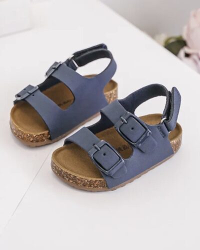 Itty Bitty Navy Double Buckle Sandals