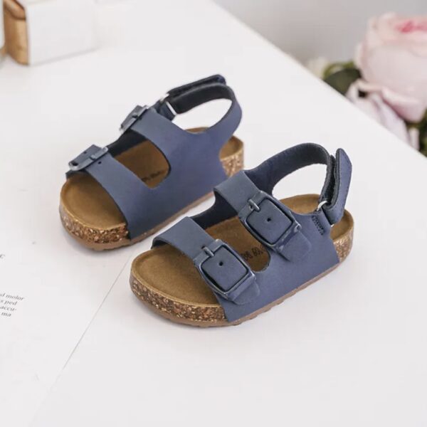 Itty Bitty Navy Double Buckle Sandals