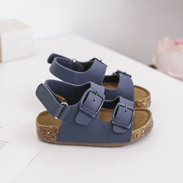 Itty Bitty Navy Double Buckle Sandals - Image 2