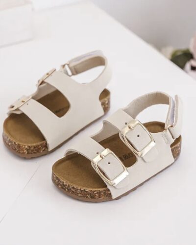 Itty Bitty Cream & Gold Double Buckle Sandals