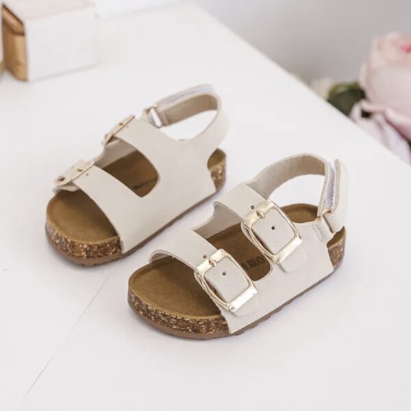 Itty Bitty Cream & Gold Double Buckle Sandals
