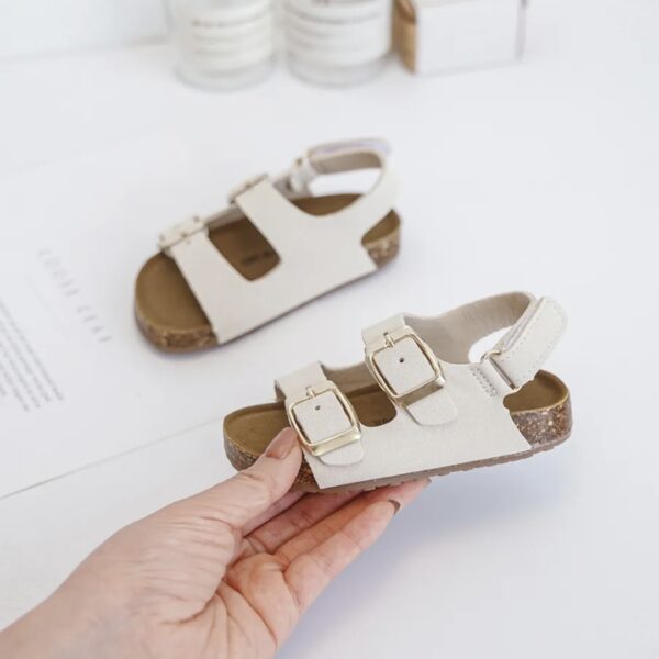 Itty Bitty Cream & Gold Double Buckle Sandals - Image 4