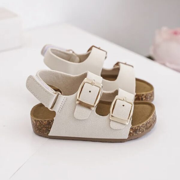 Itty Bitty Cream & Gold Double Buckle Sandals - Image 3
