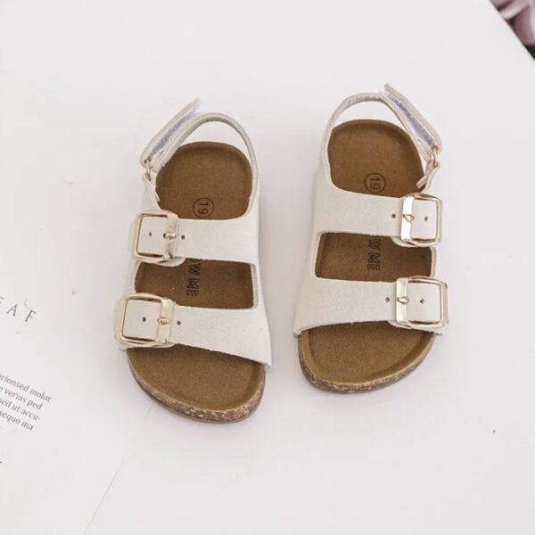Itty Bitty Cream & Gold Double Buckle Sandals - Image 5