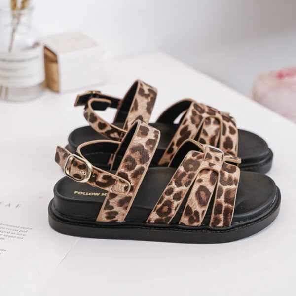 Itty Bitty Leopard & Black Multi Strap Sandals - Image 3