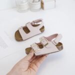 Itty Bitty Pink & Gold Double Buckle Sandals