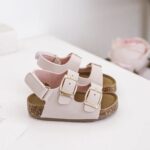 Itty Bitty Pink & Gold Double Buckle Sandals