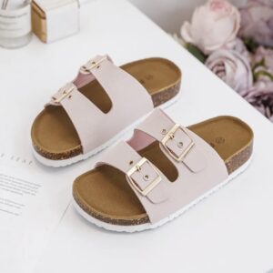 Itty Bitty Womens Pink & Gold Double Buckle Sandals