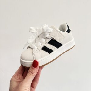 Itty Bitty White & black Stripe Trainers