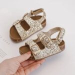 Itty Bitty Gold Glitter Double Buckle Sandals
