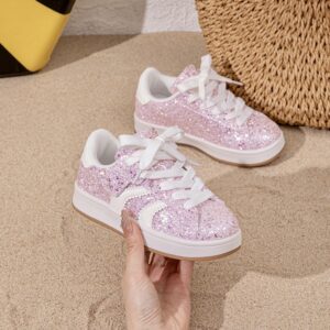 Itty Bitty Pink Glitter Stripe Trainers
