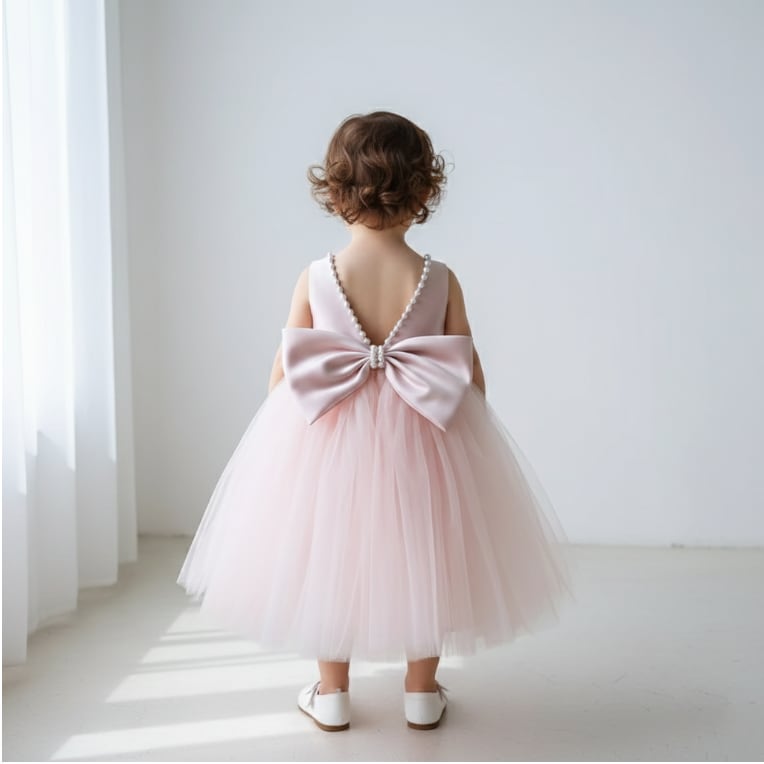 Itty Bitty Pink Pearl Embellished Bow Dress