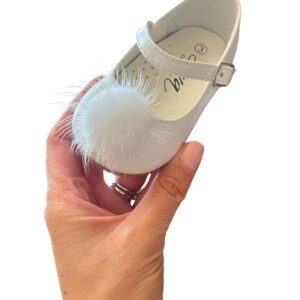 Itty Bitty Kids White Pom Pom Patent occasion shoes