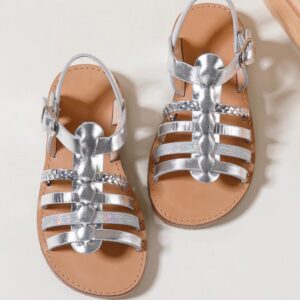 Itty Bitty Silver Metallic Multi Strap Sandals