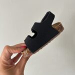 itty bitty black & gold double buckle sandals