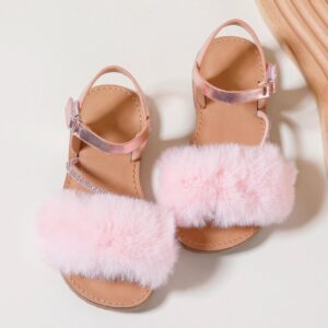 Itty Bitty Pink Faux Fur Diamanté Sandals