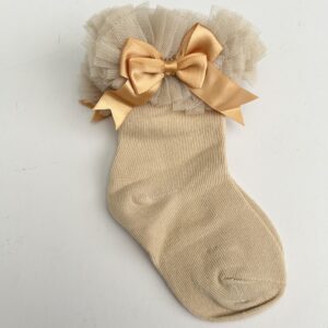 Itty Bitty Kids Girls Beige Tutu Bow Socks