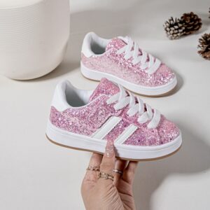 Itty Bitty Baby Pink Glitter Stripe Trainers