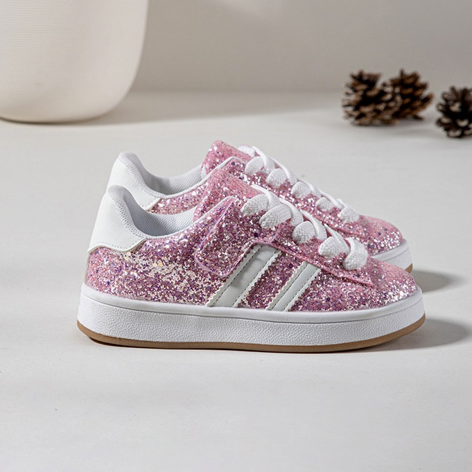 Itty Bitty Pink Glitter Stripe Trainers Itty Bitty Pink Glitter Stripe Trainers