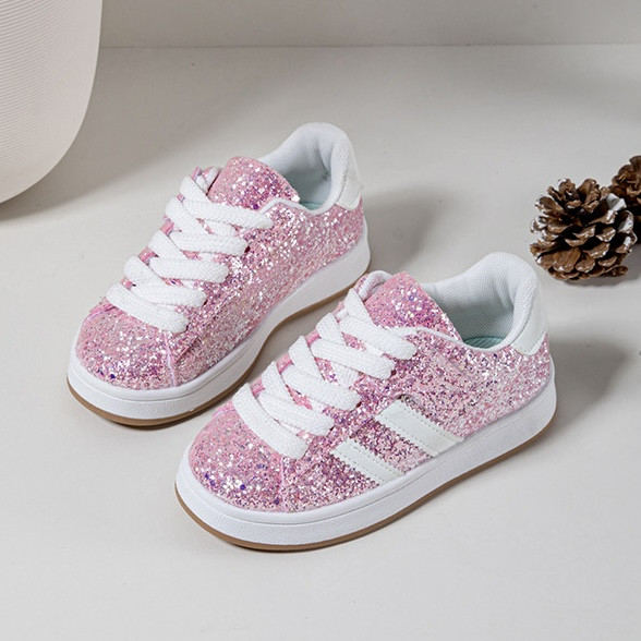 Itty Bitty Pink Glitter Stripe Trainers Itty Bitty Pink Glitter Stripe Trainers