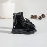 Itty Bitty Black Diamante Bow Cosy Lined Boots