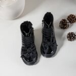 Itty Bitty Black Diamante Bow Cosy Lined Boots