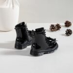 Itty Bitty Black Diamante Bow Cosy Lined Boots