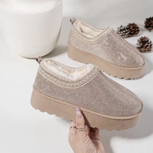 Itty Bitty Kids Beige Diamante Encrusted Tazz Clog Boots