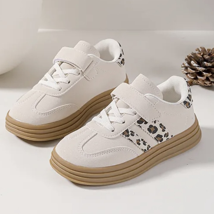 Itty Bitty Kids Beige Leopard Print Stripe Trainers