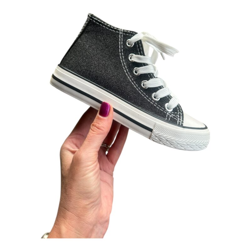 itty bitty black glitter high top trainers