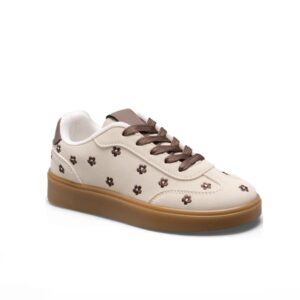 Itty Bitty Kids Beige & Brown Flower Trainers