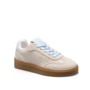 Itty Bitty Kids Beige & Blue Flower Trainers