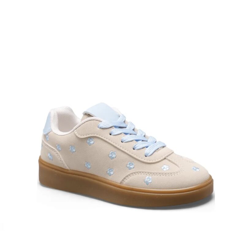 Itty Bitty Kids Beige & Blue Flower Trainers