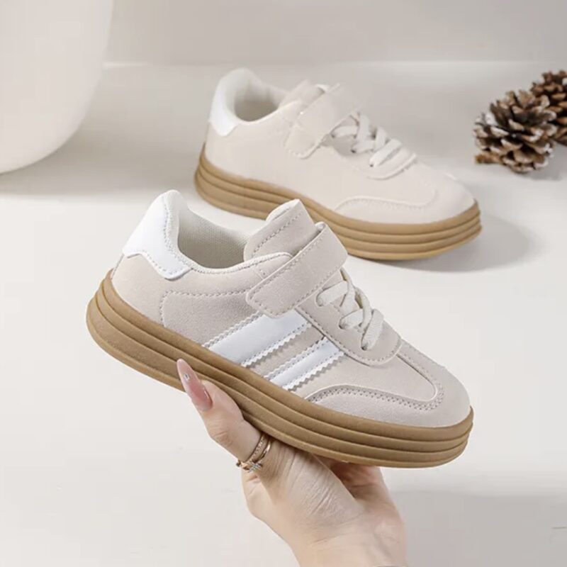 Itty Bitty Kids Beige Stripe Bold Sole Trainers
