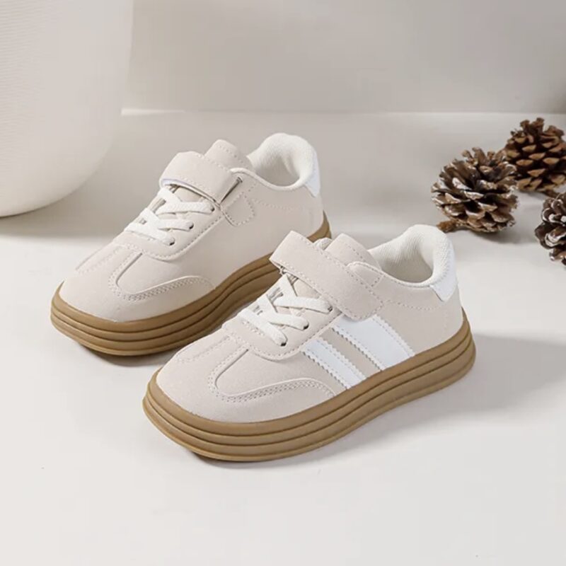 Itty Bitty Kids Beige Stripe Bold Sole Trainers.