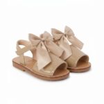 Itty Bitty Spanish Shiny Patent Style Beige Bow Sandals