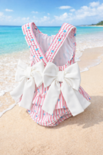 Pink & Blue Stripe Heart Inspired Print Swimsuit with Bows