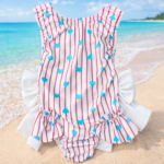 Pink & Blue Stripe Heart Inspired Print Swimsuit with Bows