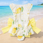 Yellow Lemon Inspired Print Swimsuit with Bows