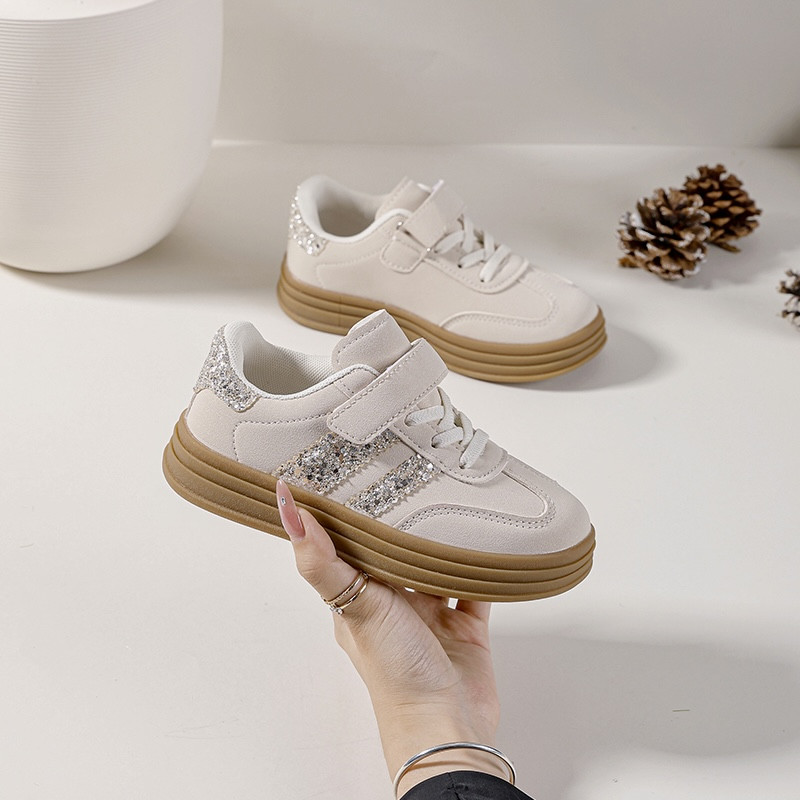 MS_1773861908769 Itty Bitty Limited Edition Kids Beige & Gold Stripe Trainers