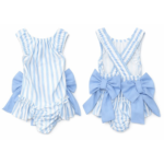 Blue Pinstripe Inspired Print Swimsuit with Bows