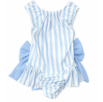Blue Pinstripe Inspired Print Swimsuit with Bows
