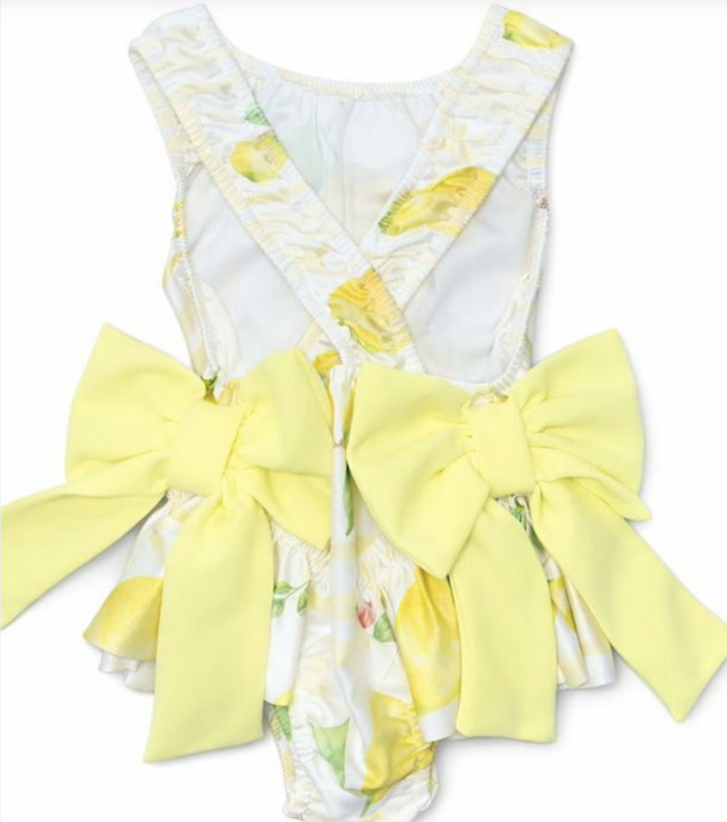 Yellow Lemon Inspired Print Swimsuit with Bows