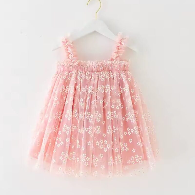 Itty Bitty Girl Pink Flower Print Strap Tutu Dress