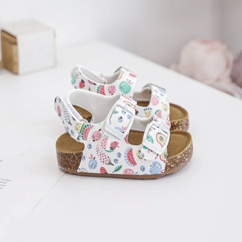 Itty Bitty Kids White Fruit Double Buckle Sandals