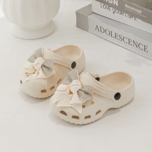 Itty Bitty Kids Beige Diamante Bow Clog Sandals